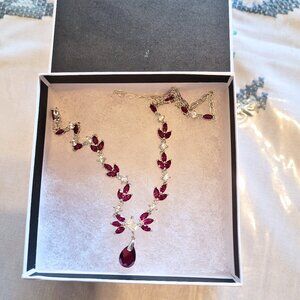 Sterling Silver 925 Red Ruby & White Sapphire Necklace